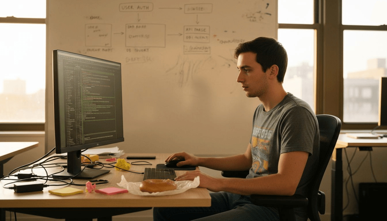 Developer monitoring API automation at desk