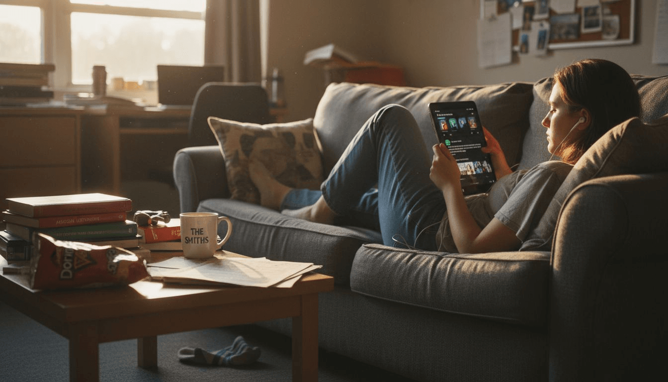 Student exploring music streaming platforms