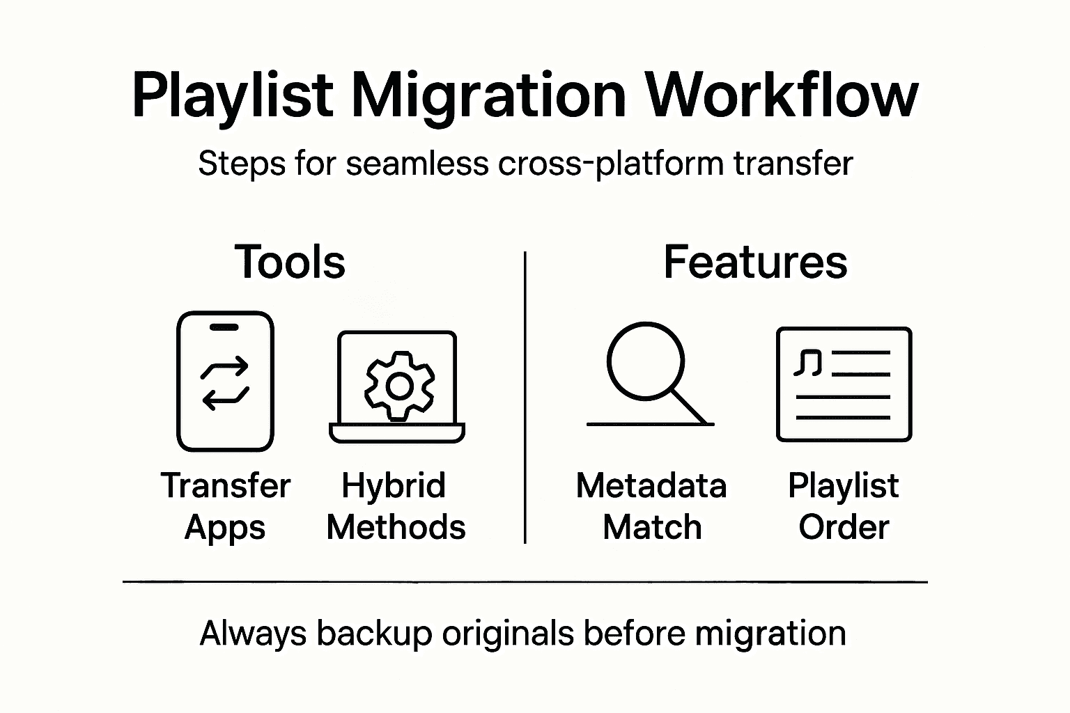 Infographic showing playlist migration workflow steps