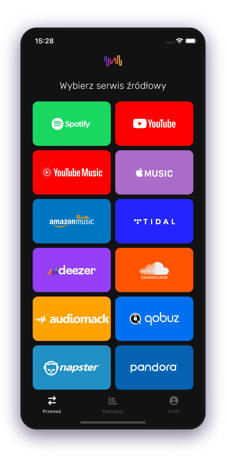 Zrzut ekranu przesyłania listy odtwarzania z wyborem Spotify.