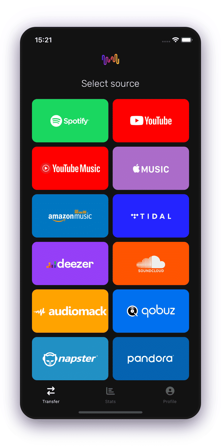Screenshot of playlist transfer picking Spotify