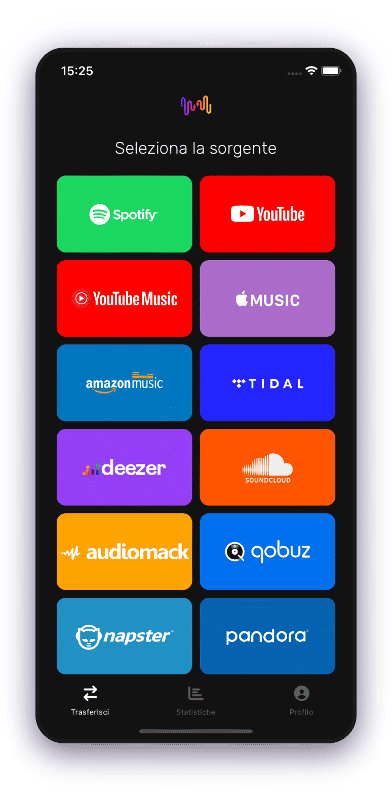 Screenshot del trasferimento della playlist selezionando Spotify