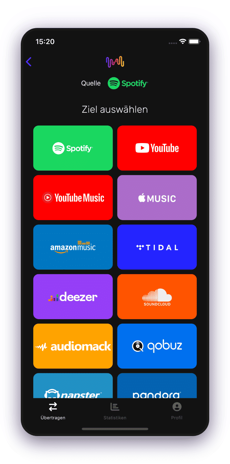 Screenshot der Übertragung der Wiedergabeliste bei der Kommissionierung Tidal