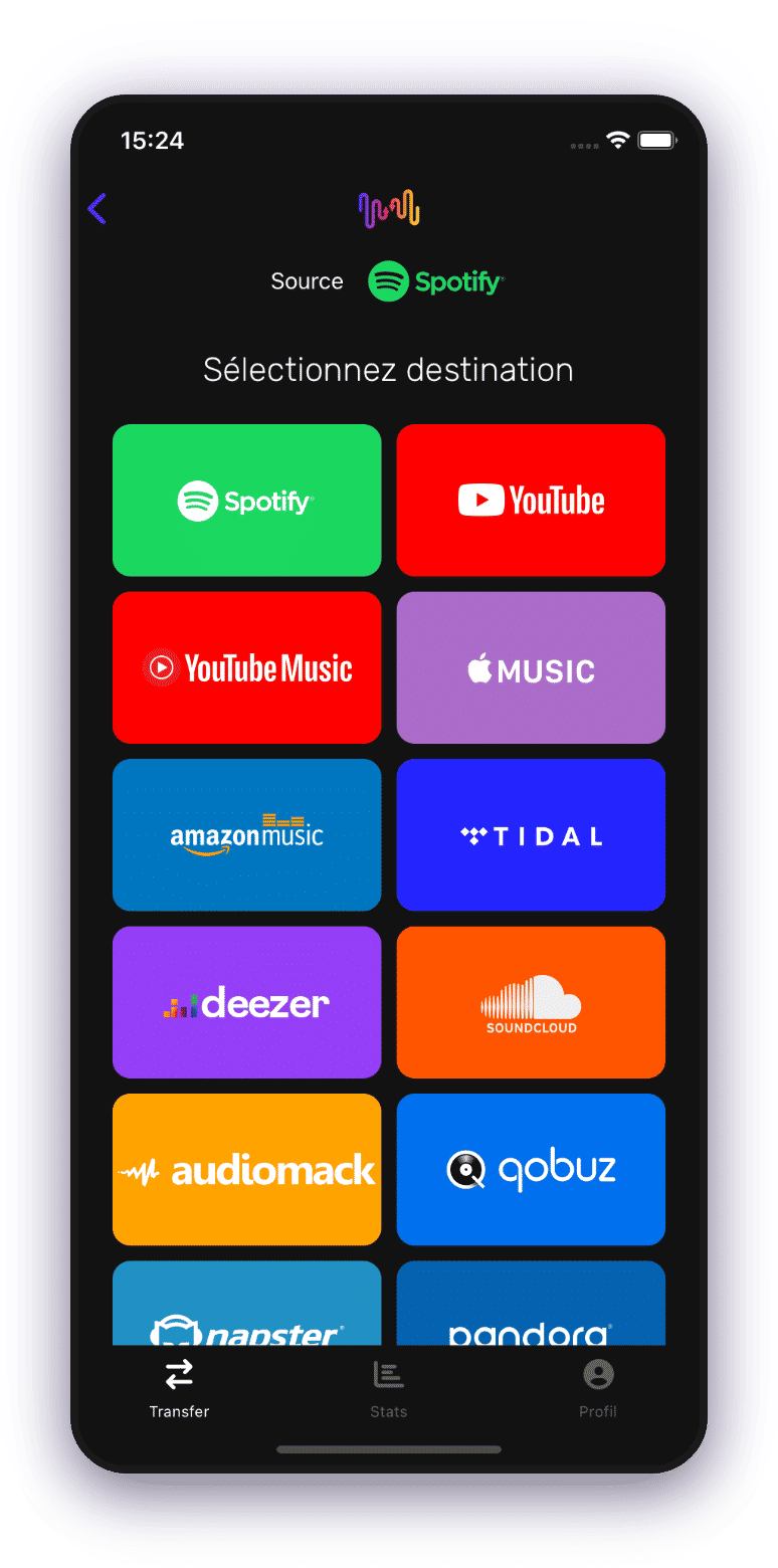 Capture d'écran du transfert de la liste de lecture Tidal