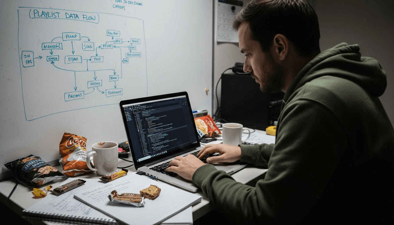 Engineer coding playlist analytics algorithms